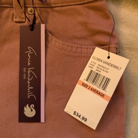 GLORIA VANDERBILT NEW WOMEN'S JEANS 2 Amanda Pink Denim Pants Slimming Slim - Picture 2 of 8